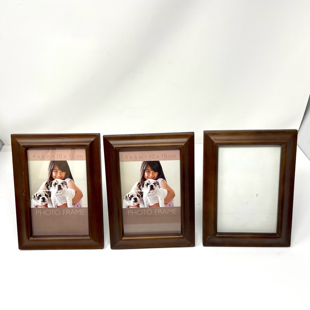 Trio of 4”x6” brown wooden frames